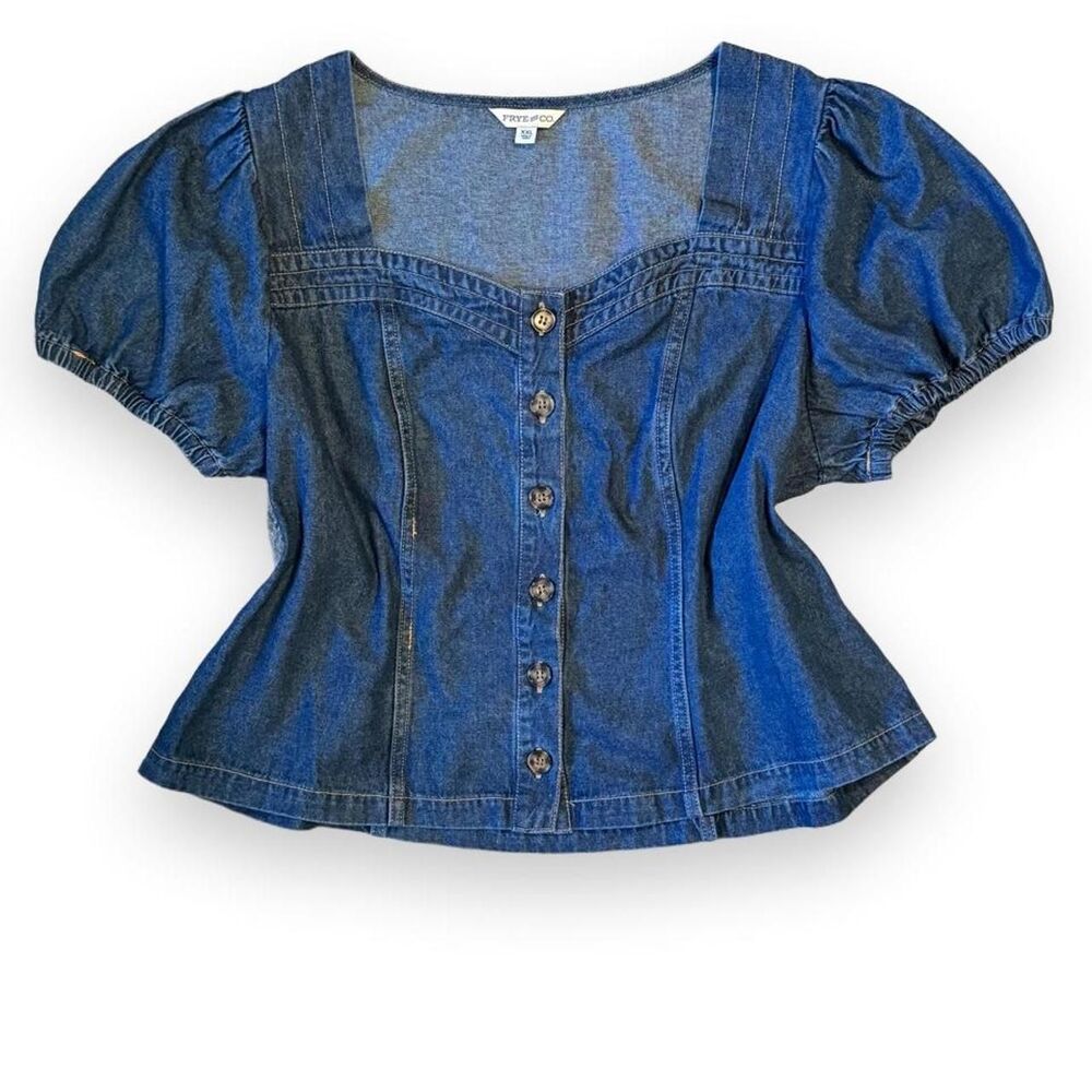 Frye & Co Denim Puff Sleeve Corset-Inspired Top XXL